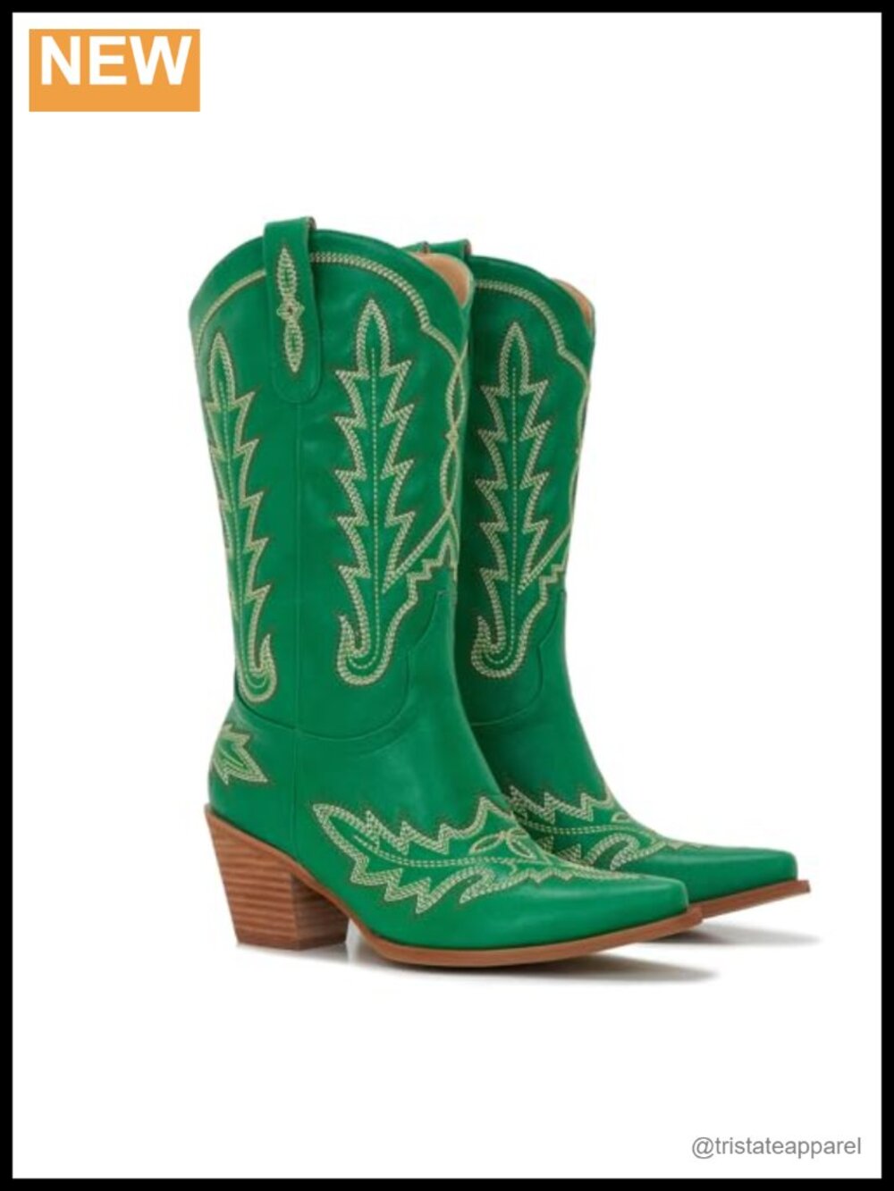 Green Embroidered Western Heel Boots